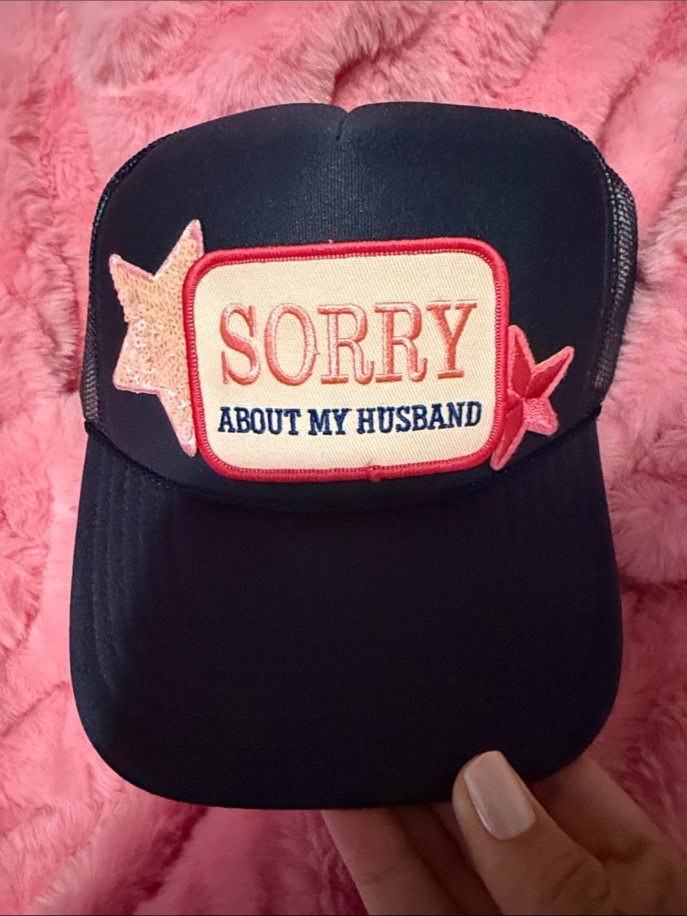 Sorry About My Husband Navy Patch Trucker Cap